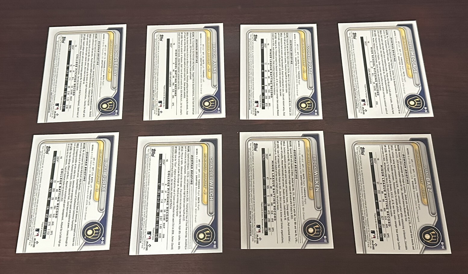 MILWAUKEE BREWERS – 2024 Bowman Draft Baseball Paper Team Set – Payne 1st