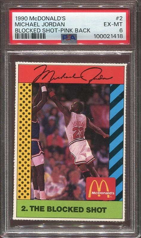 1990 Michael Jordan McDonald’s Blocked Shot Pink Back #2 Chicago Bulls PSA 6