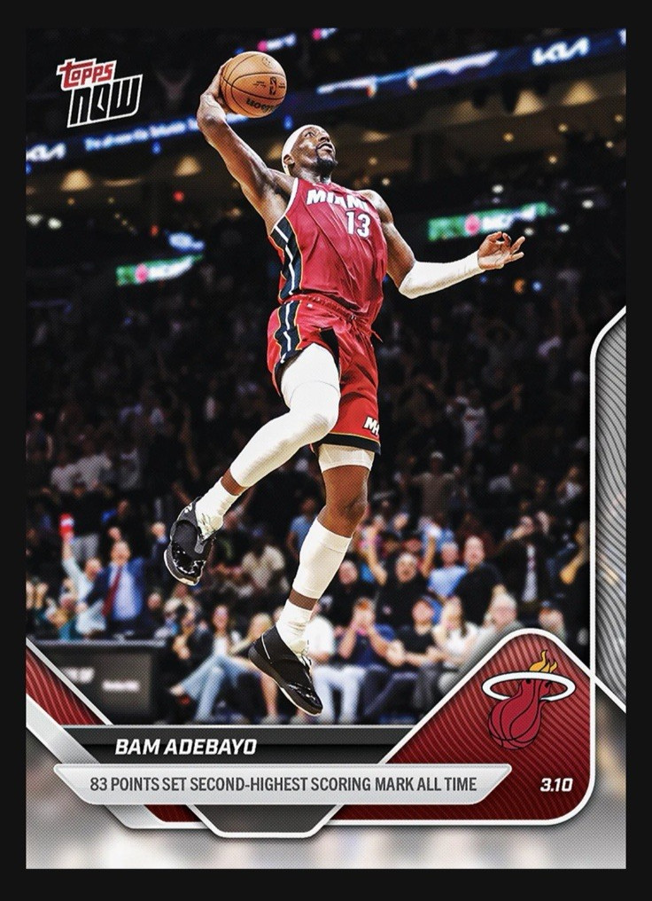 Bam Adebayo Record 83 Pt Game 2025-26 NBA Topps NOW Card 201 Presale
