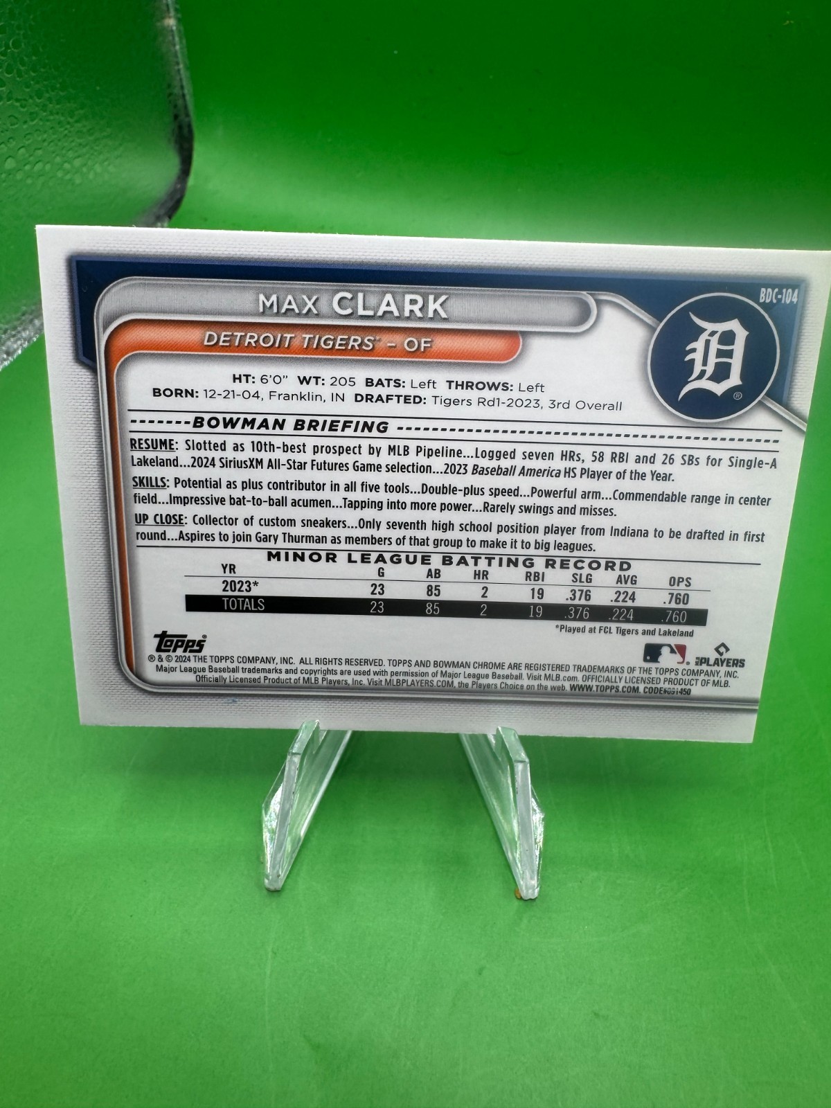 2024 Bowman Chrome Draft Sapphire Edition – Max Clark #BDC-104 Yellow /75 (RC)