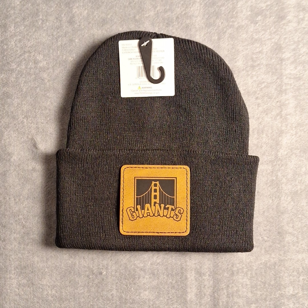 San Francisco Giants Leather Square Patch Black Beanie Cap MLB