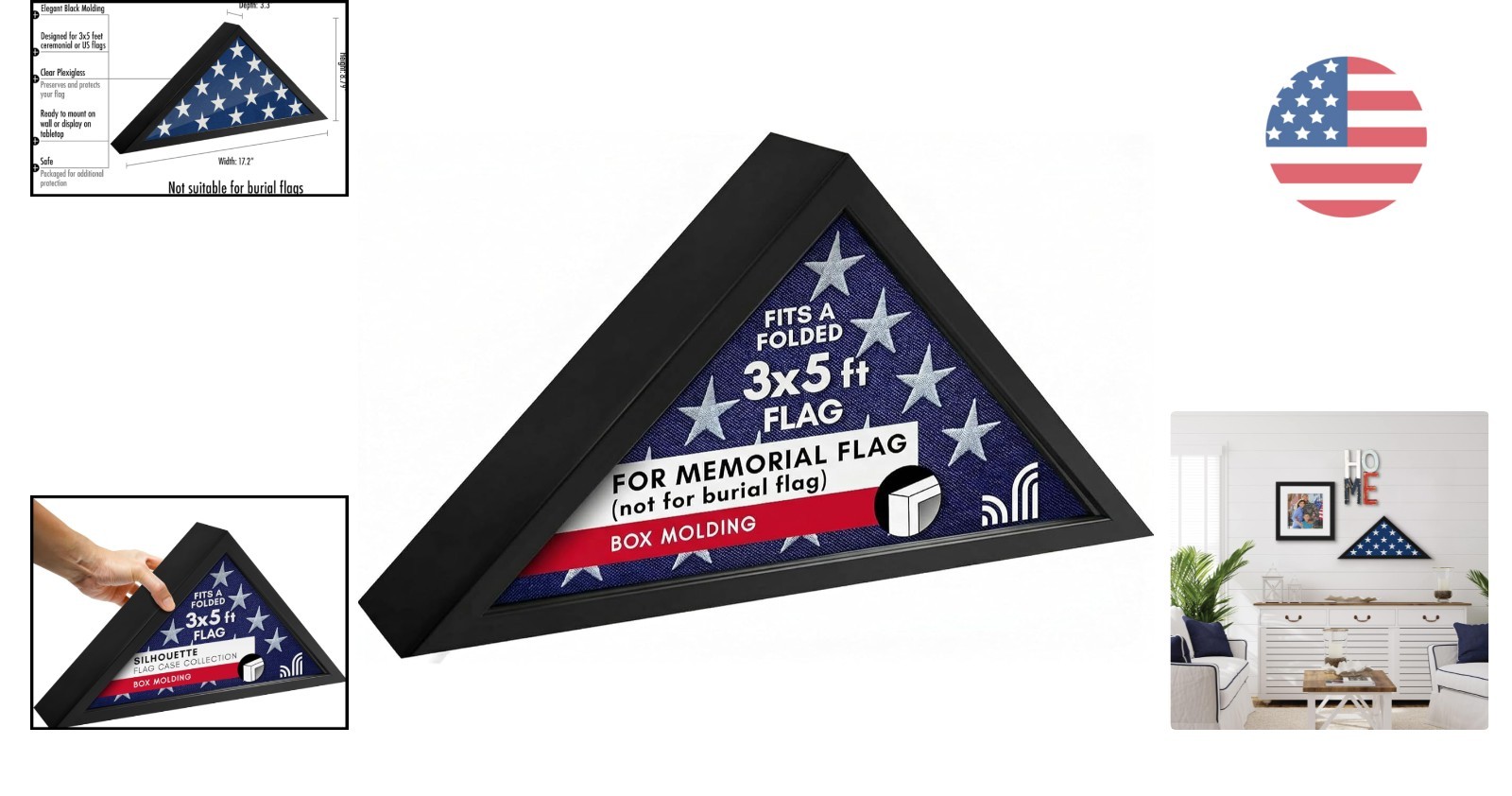 Small Triangular Flag Case – Fits 3×5′ Ceremonial Flags, Wall or Tabletop Mount