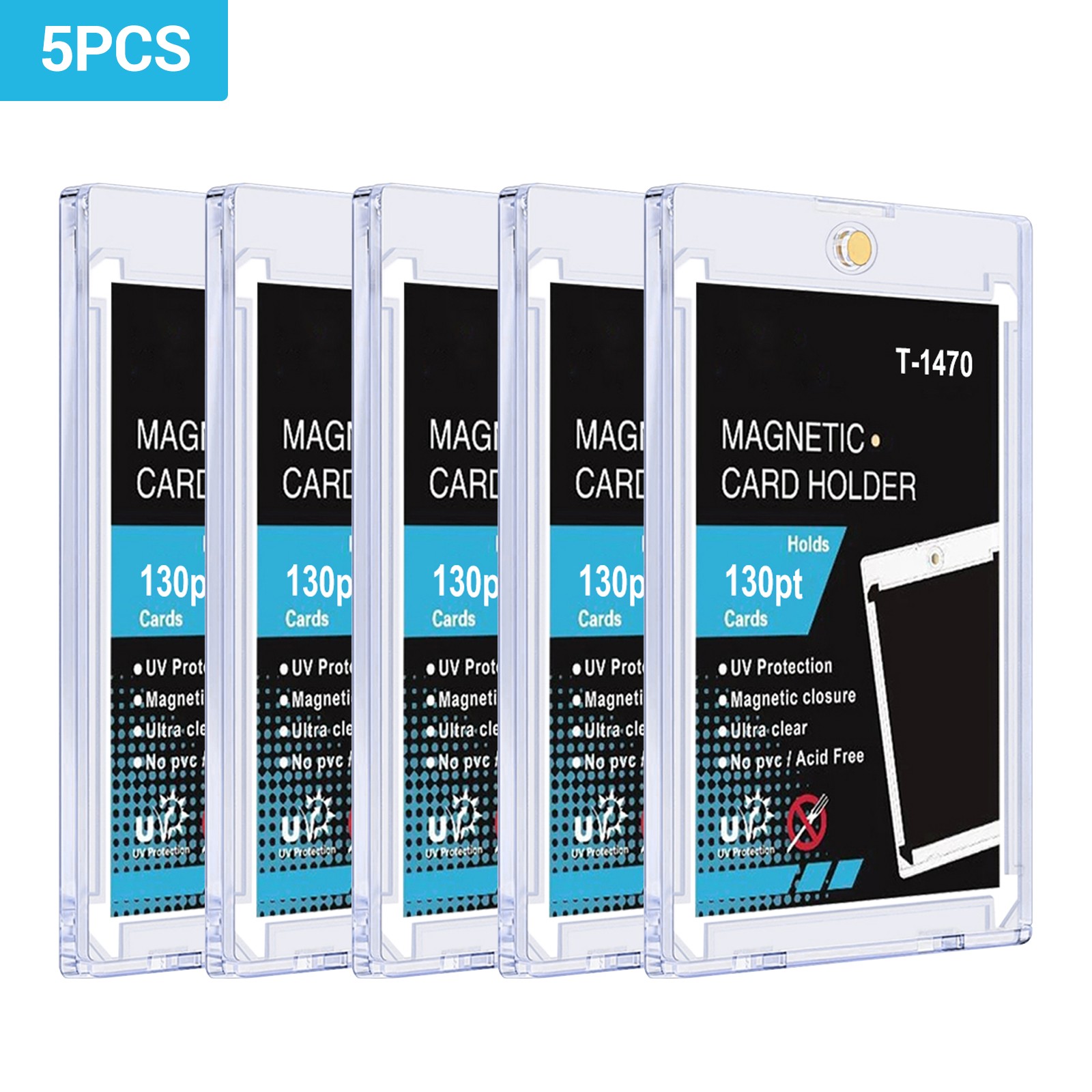 5PACK Ultra Thin Hard One Touch Magnetic Card Holder For 130PT Trading Cards