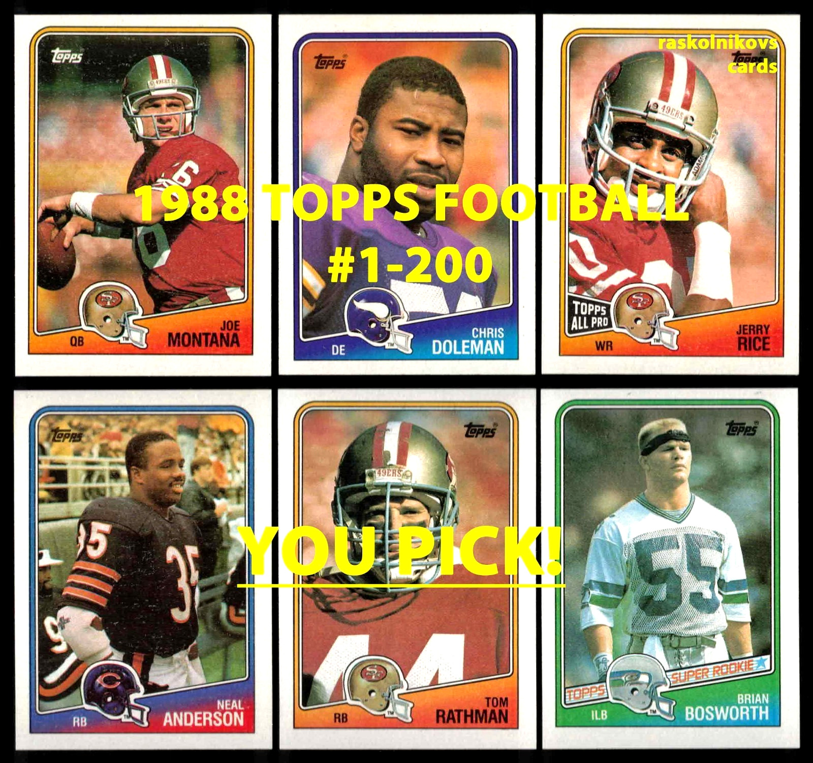 1988 Topps FOOTBALL #1-200 Complete Your Set $2 or 2 Card Minimum YOU PICK!
