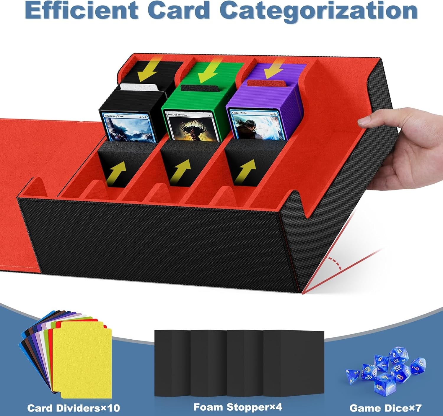 Black & Red Card Storage Box: Large Capacity with Colorful Dividers