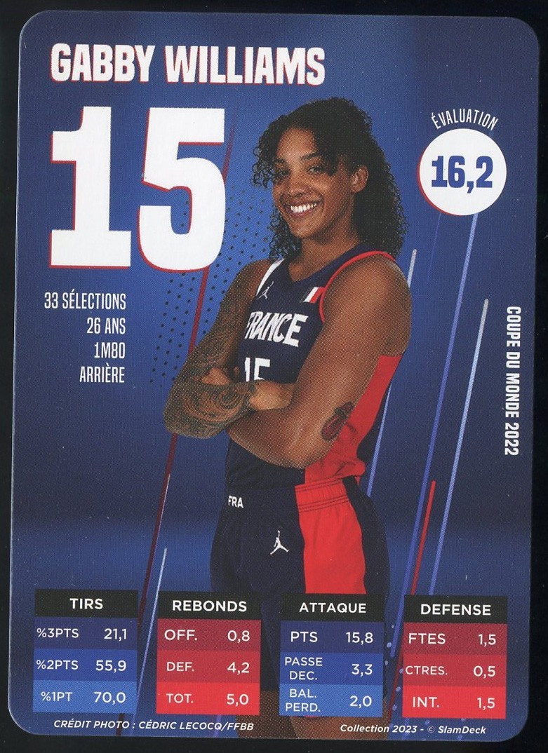 2023 SLAM DECK GABBY WILLIAMS RC FRANCE CARD WNBA GOLDEN STATE RC HOT