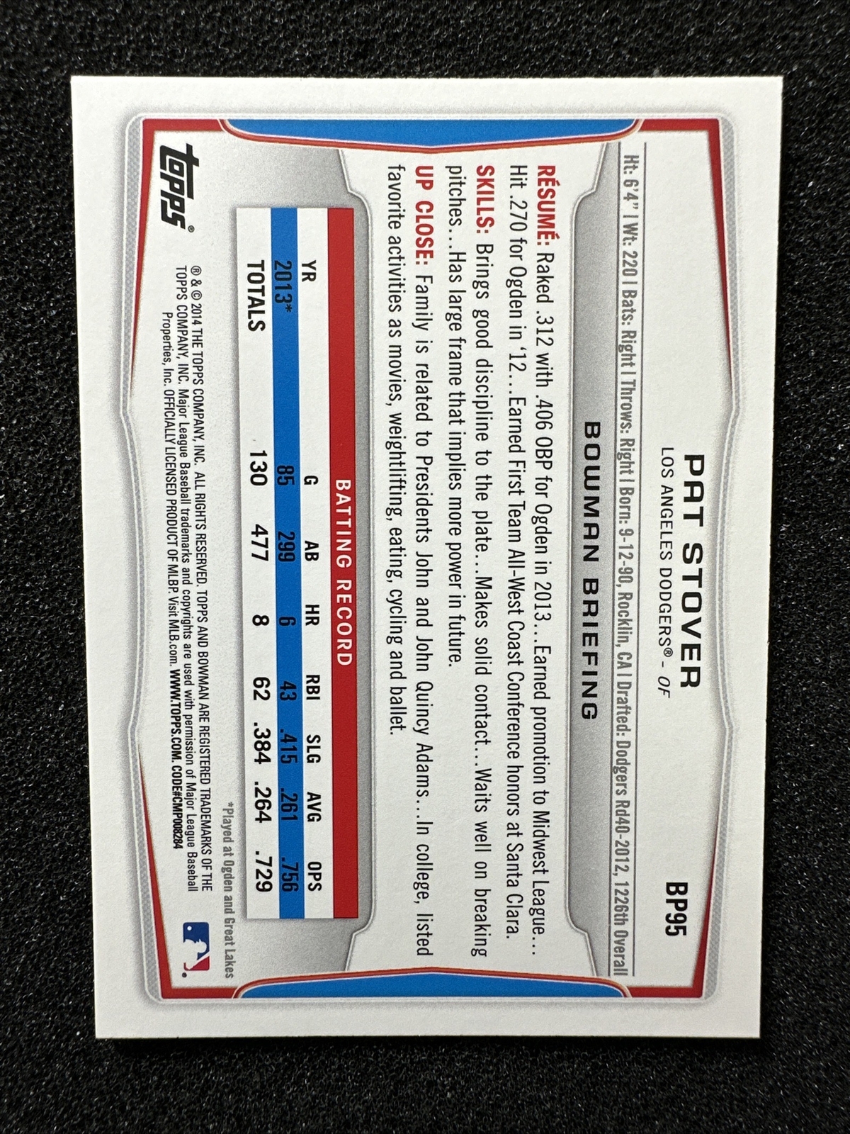 PAT STOVER #BP95 2014 Bowman Baseball Prospects Rookie/Prospect QTY