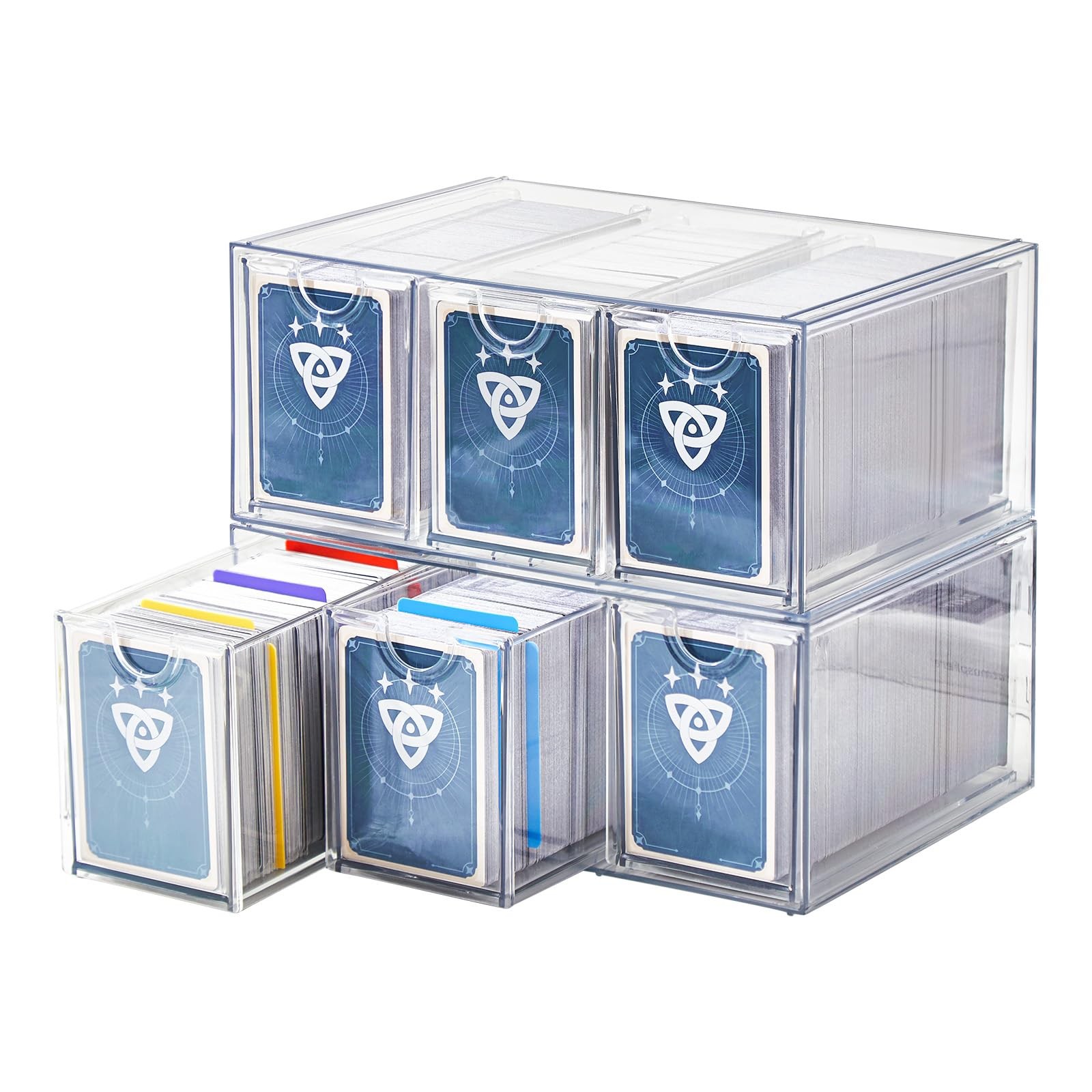 6 Drawer Trading Card Storage Box, 2200+ Cards Organizer with Divider, Clear …
