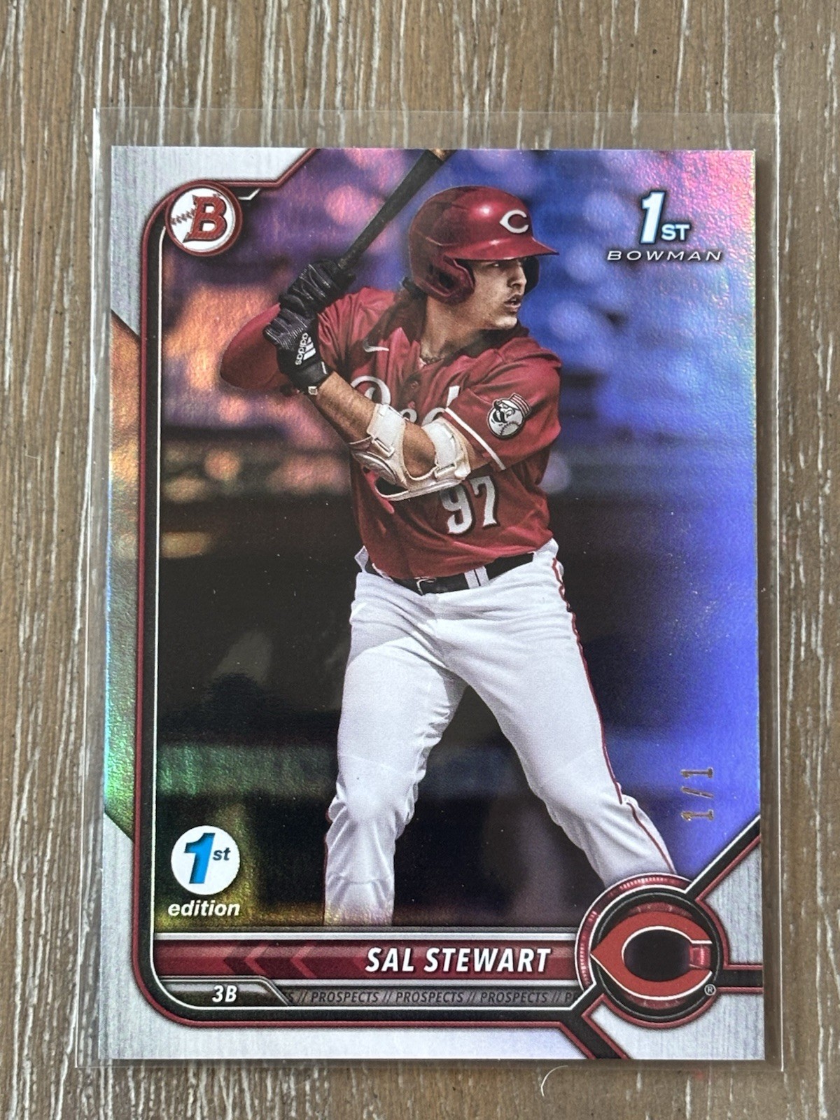 2022 Bowman Draft 1st Edition Sal Stewart #BD-122 Rainbow Foil /1 (RC) Reds
