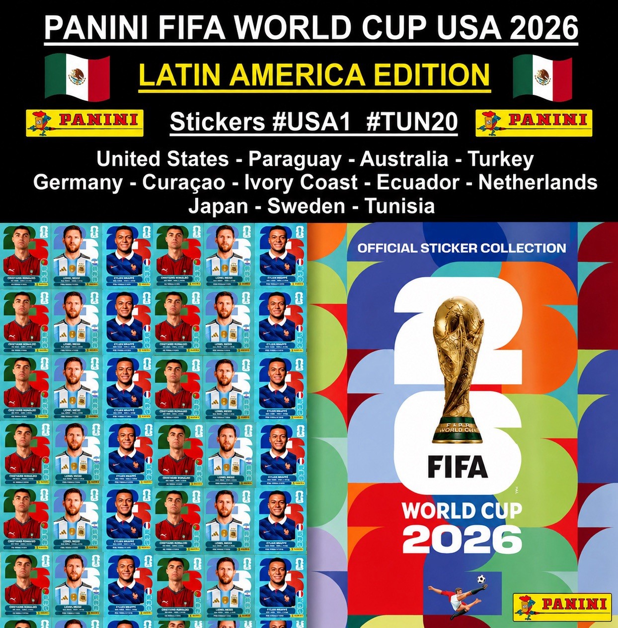 VERSION LATINA Panini FIFA World Cup 2026 Stickers #USA1 – #TUN20