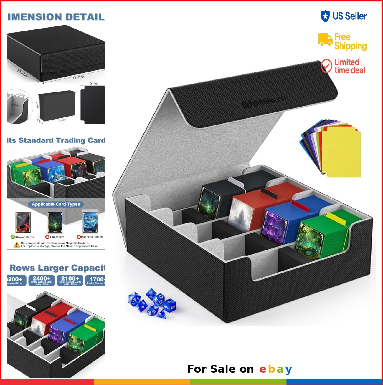 Trading Card Storage Box 4 Row Large Capacity 2400 Cards Magnetic Closure Divide