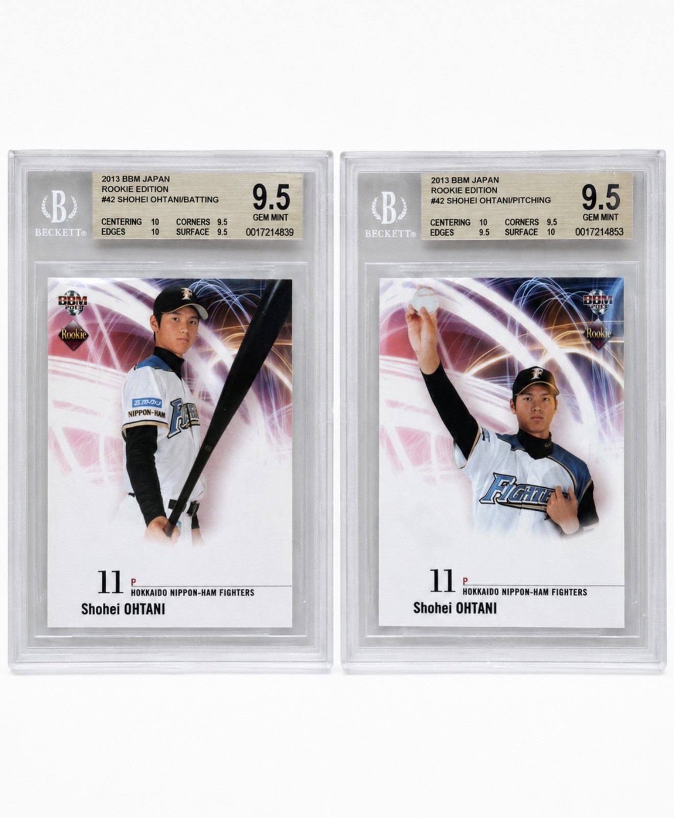 2013 BBM Rookie Edition SHOHEI OHTANI set of 2 RC Batting Pitching BGS 9.5 42 43