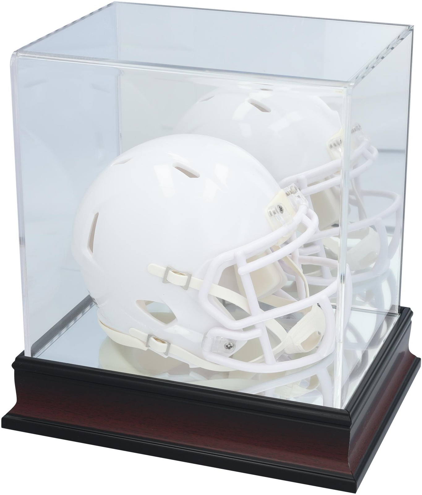 Acrylic Mini Helmet Display Case with Antique Mahogany Finish and Mirror Back