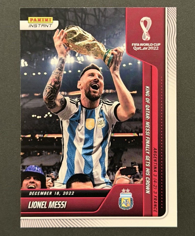 Lionel Messi Argentina CHAMPS – 2022 Panini Instant FIFA World Cup TROPHY # 118