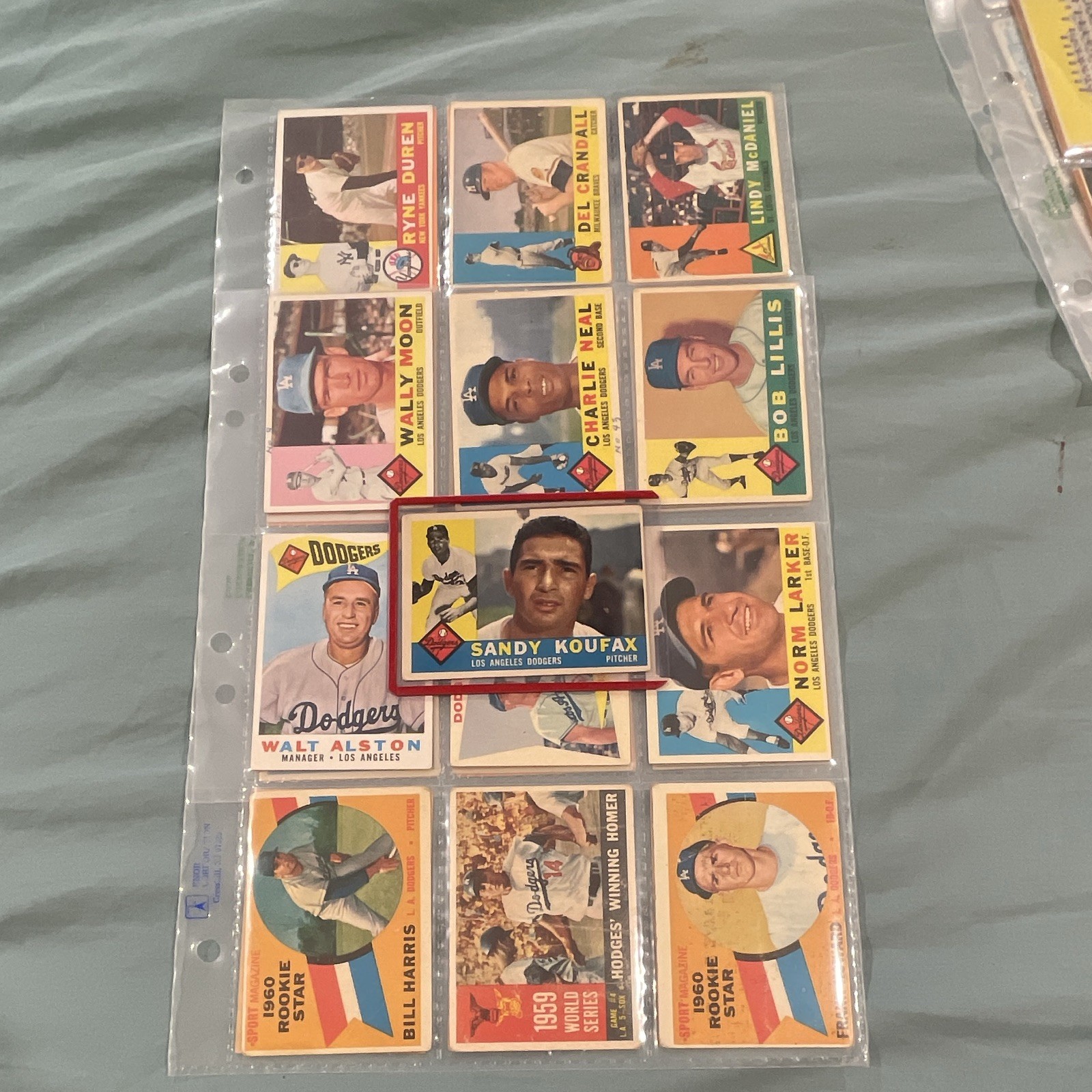 1960 Topps Baseball Card Lot Sandy Koufax, Hodges, Roseboro, Alston, Howard RC