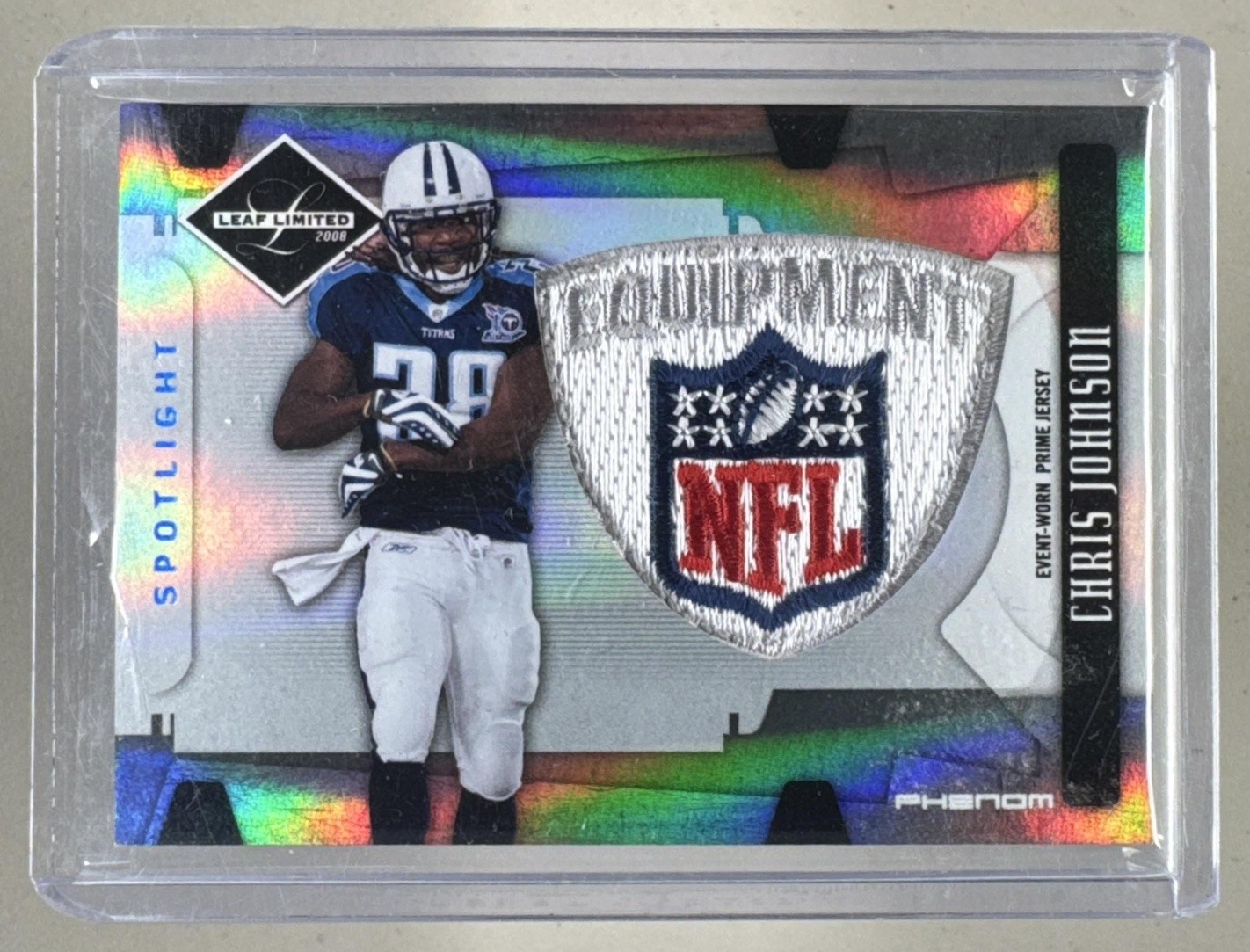 Chris Johnson 2008 Leaf Limited #304 Platinum Spotlight RC NFL Shield Patch 1/1