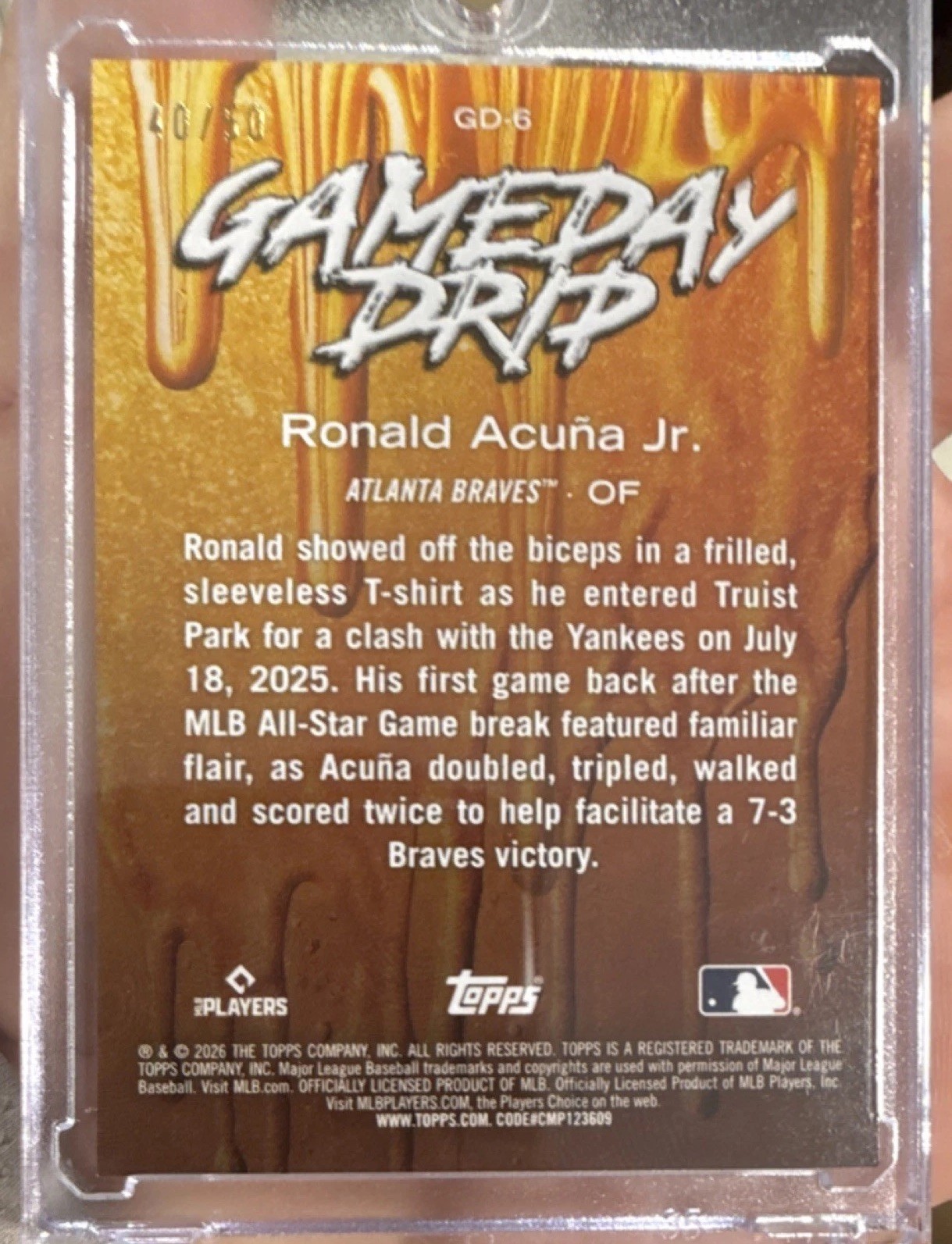 2026 Topps Series 1 Game Day Drip Insert Ronald Acuña Jr. #GD-6 Braves /50