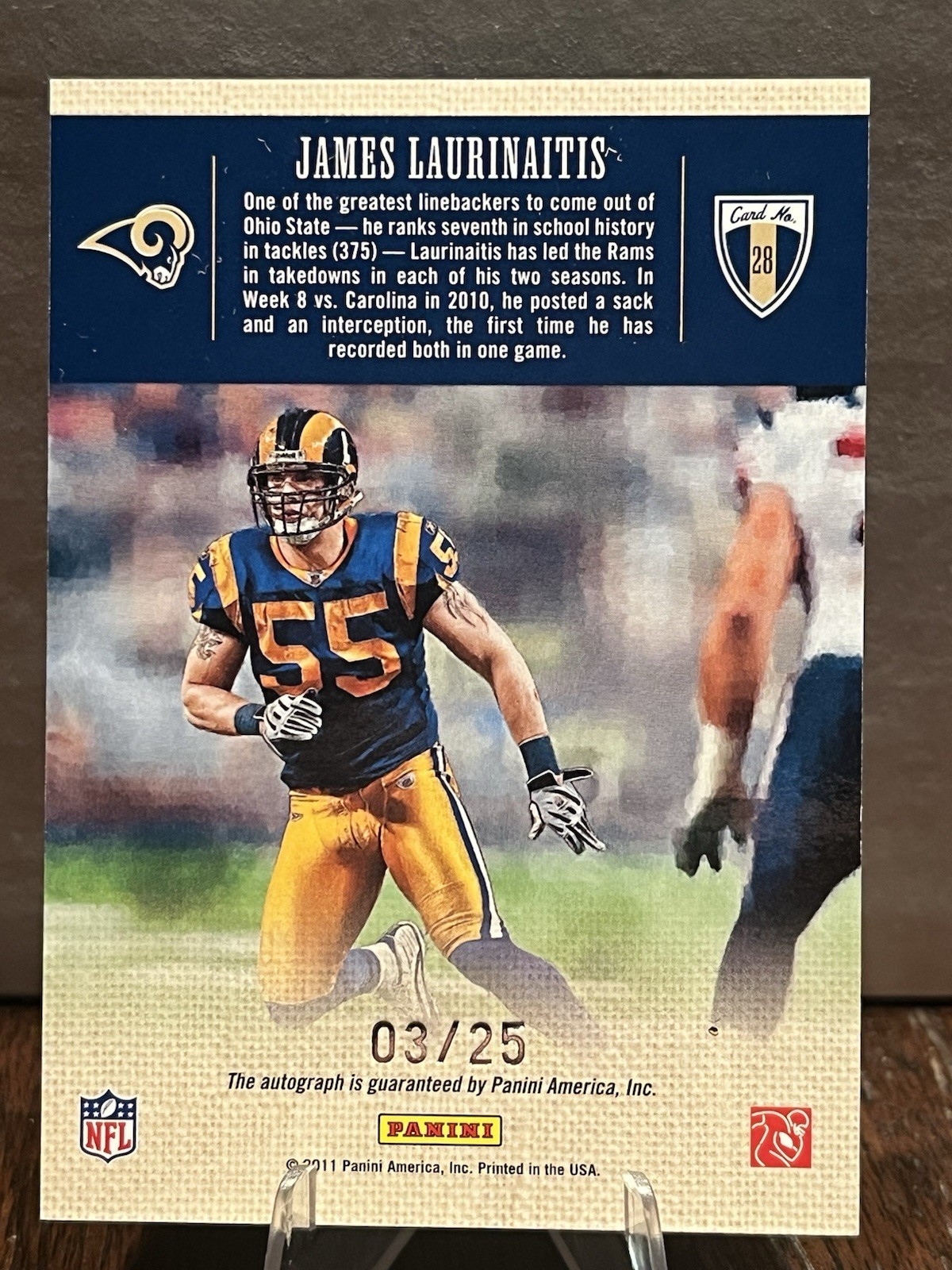 2011 Panini Threads Football James Laurinaitis Auto /25 #28 RAMS