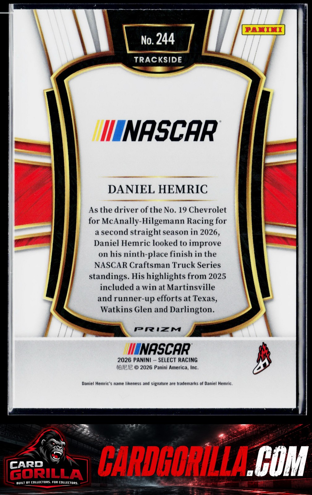 2026 Panini Select #244 Daniel Hemric Zebra Prizms