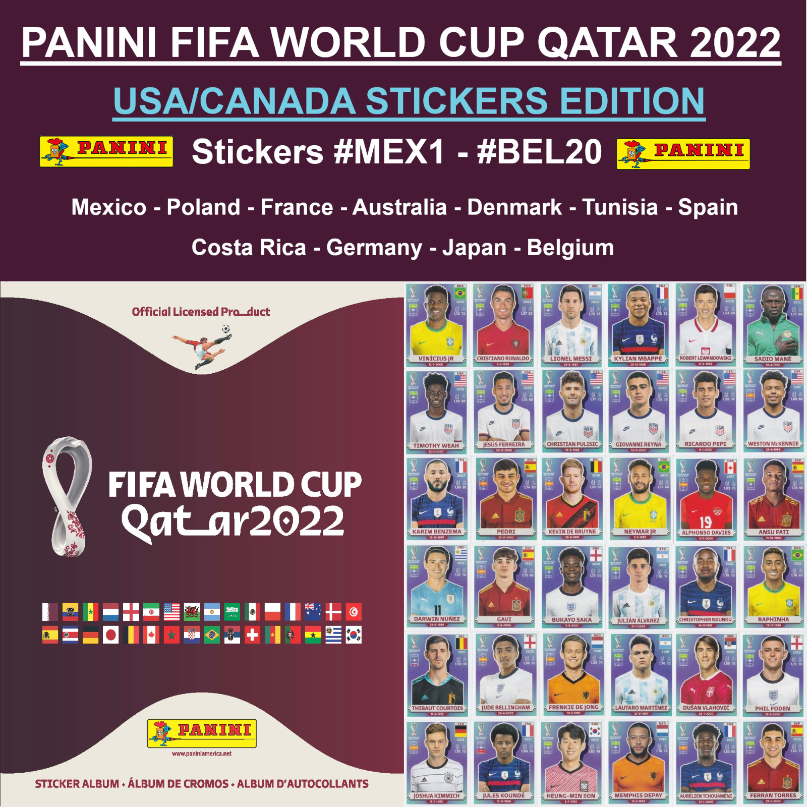 Panini World Cup QATAR 2022 – USA Edition – Stickers #MEX1 – #BEL20