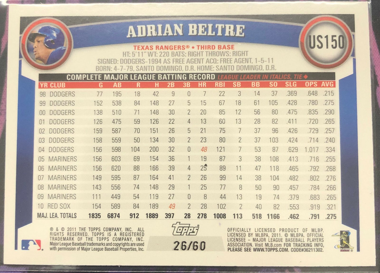 2011 Topps Hope Diamond #/60 Commons & Better! Update (US1-US165) *Ungraded*