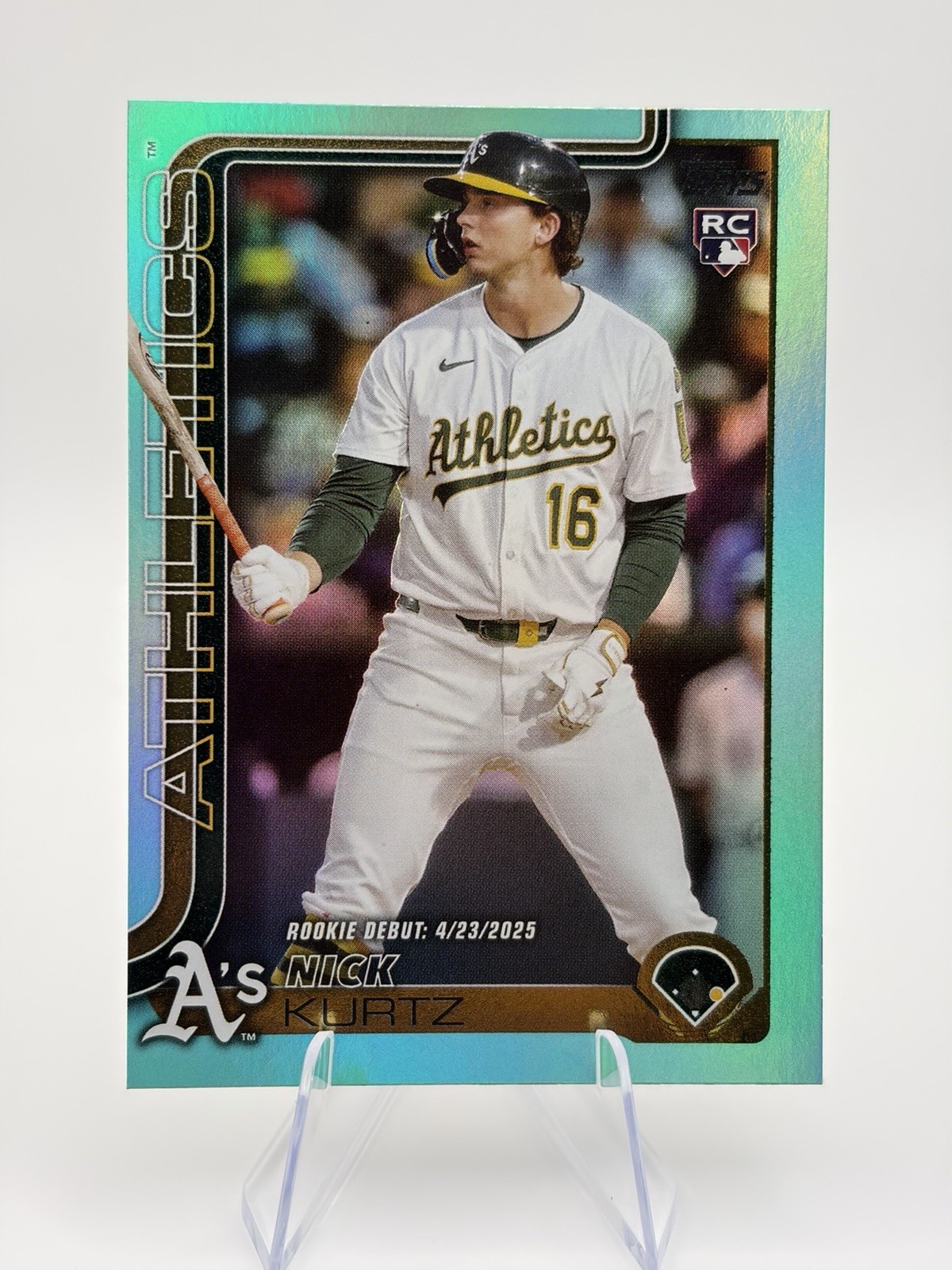2025 Topps Update #US201 Nick Kurtz Aqua Rainbow Holo Foil SP RC Athletics