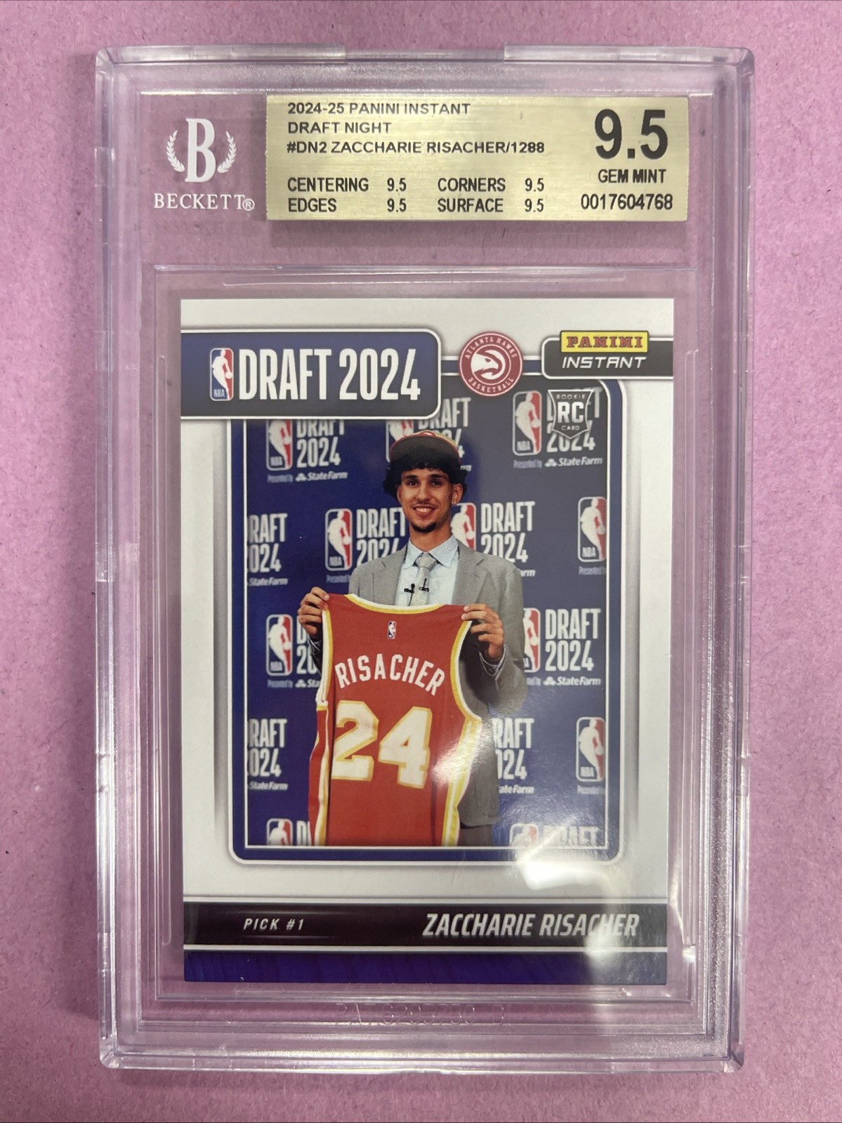 2024-25 Panini Instant Zaccharie Risacher #DN2 RC-DRAFT PR /1288 BGS 9.5 (SD2)
