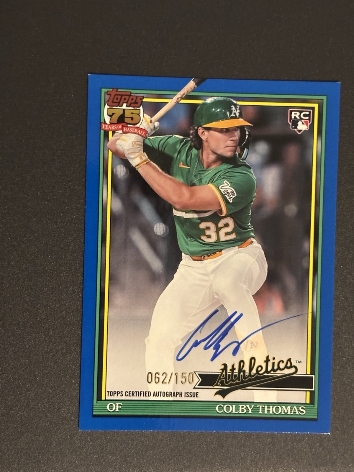 COLBY THOMAS 2026 TOPPS SERIES 2 ’91 TOPPS BASEBALL AUTO BLUE/150 #91B2-CT A’S