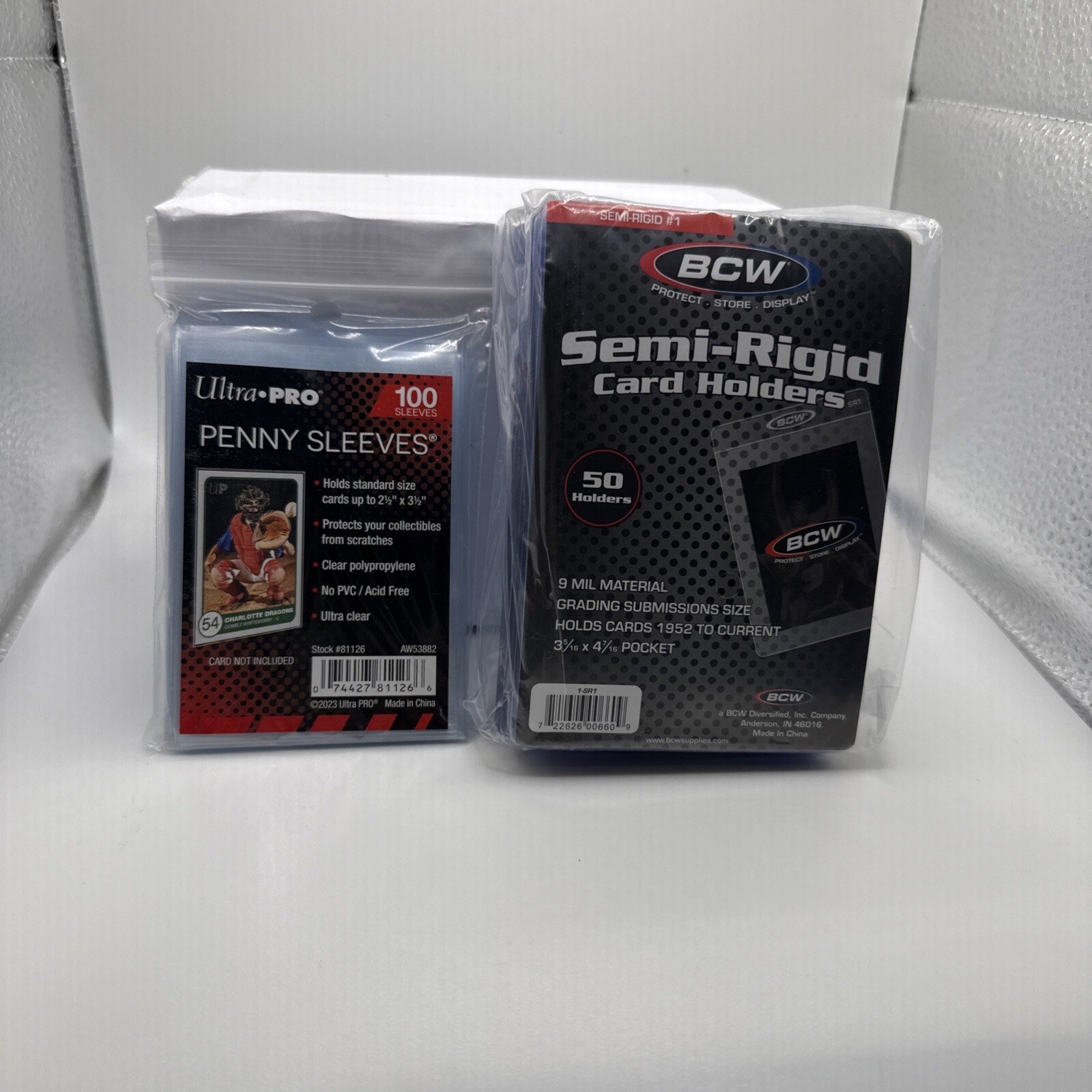 BCW Semi-Rigid Card Holders #1 Pack of 50 Holders PLUS Pack 100 Ultra Pro Penny