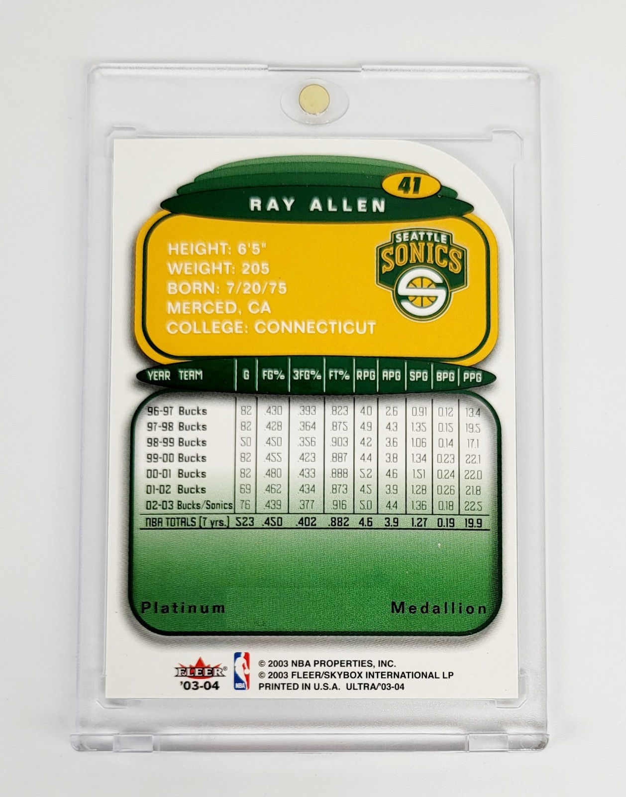 PLATINUM MEDALLION DIE-CUT 2003-04 Fleer Ultra RAY ALLEN VS BEN WALLACE SONICS