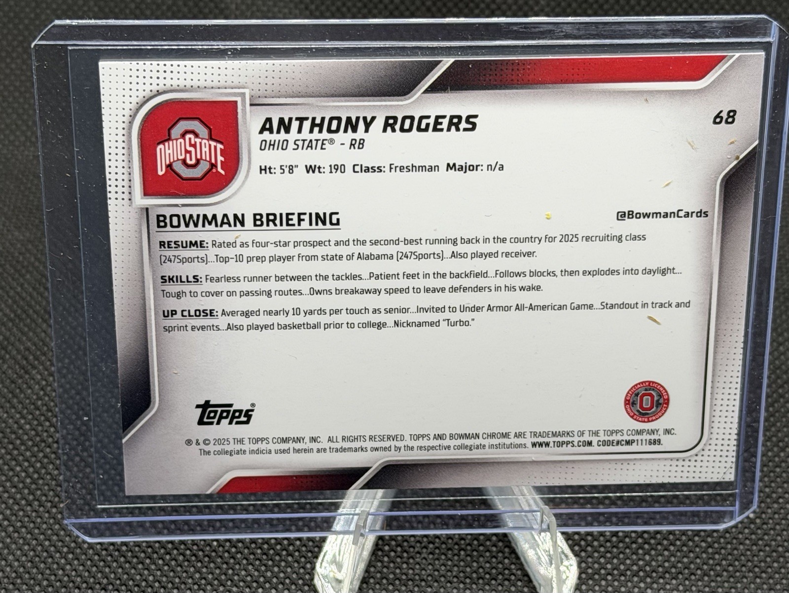 2025 Bowman University Chrome – Anthony Rogers #68 Yellow Mini-Diamond Refractor