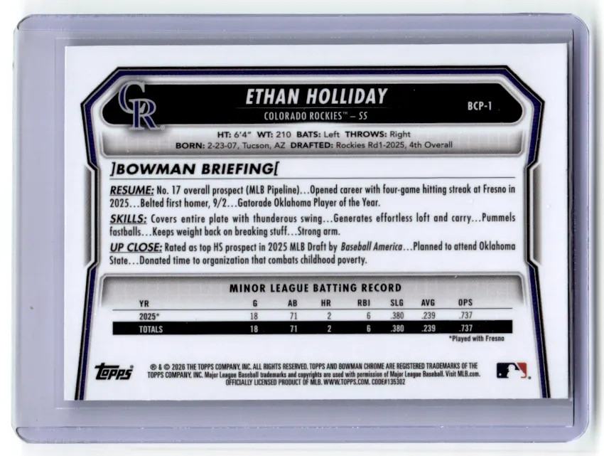 2026 Bowman Chrome Speckle Refractor Par #BCP-1