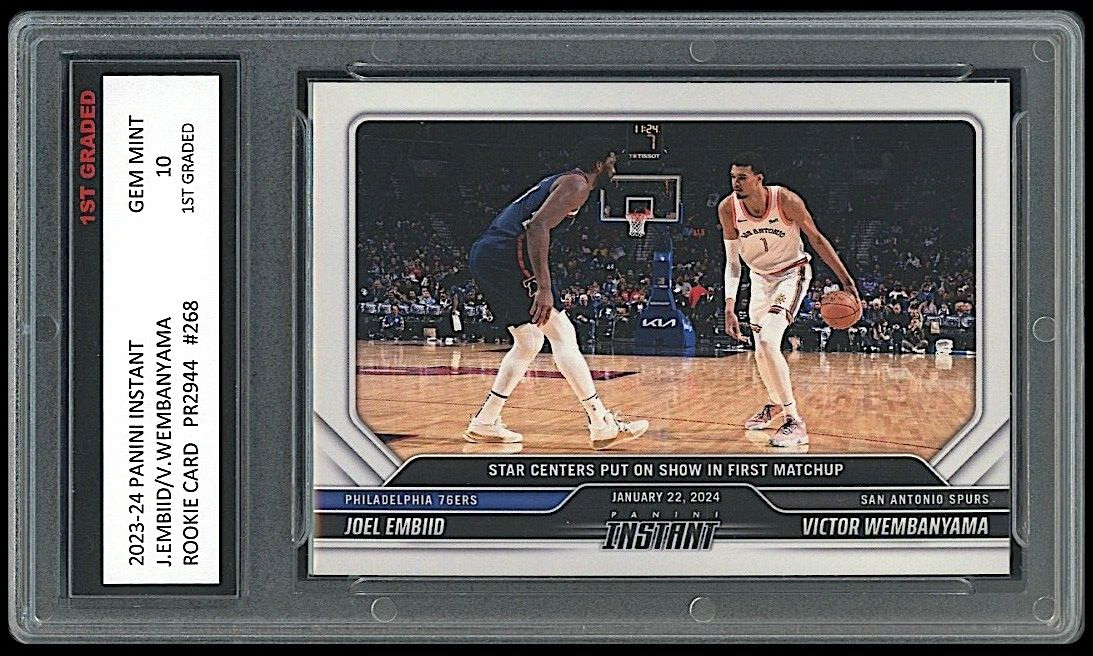 Victor Wembanyama/Joel Embiid 2023-24 Panini Instant 1st Graded 10 Rookie Card