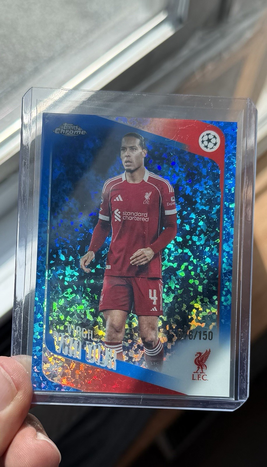 2025-2026 TOPPS CHROME UEFA CLUB COMPETITIONS VIRGIL VAN DIJK BLUE SPARKLE /150