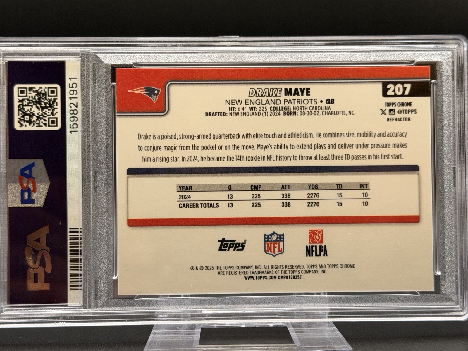 2025 TOPPS CHROME PRISM REFRACTOR #207 DRAKE MAYE PSA 9