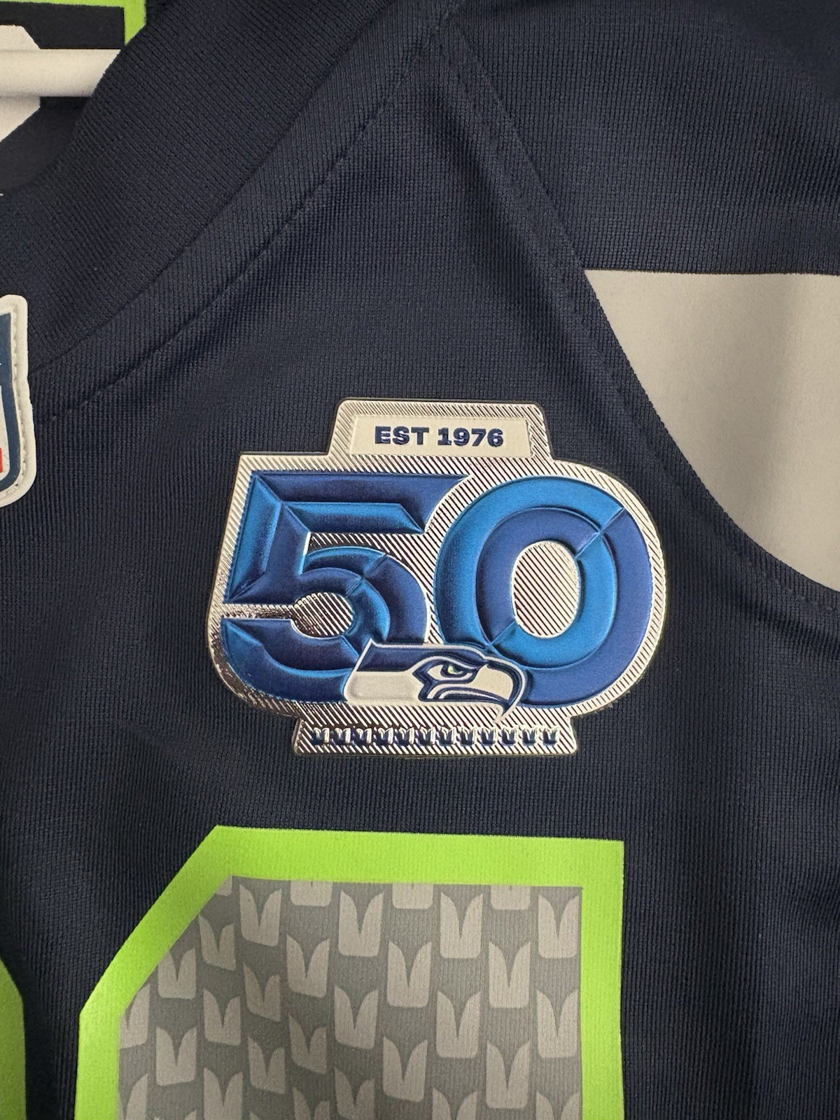 Seahawks 50th Anniversary Patch Plastic Metallic Sew On Patch (non Damaged)