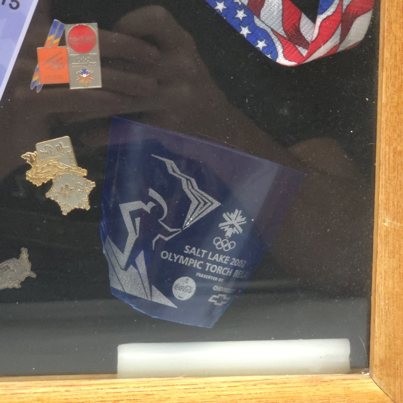 Rare 2002 Salt Lake Winter Olympics Shadow Box Display Torch Relay Pins & Ticket