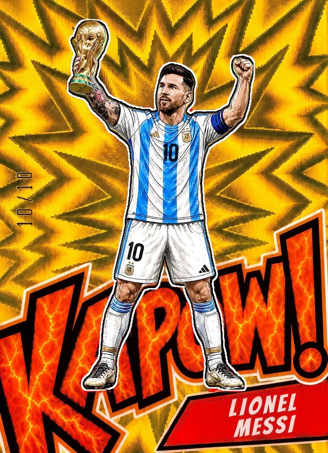 2026 Lionel Messi World Cup Gold Kapow Original Art Card Jersey #10/10 Argentina
