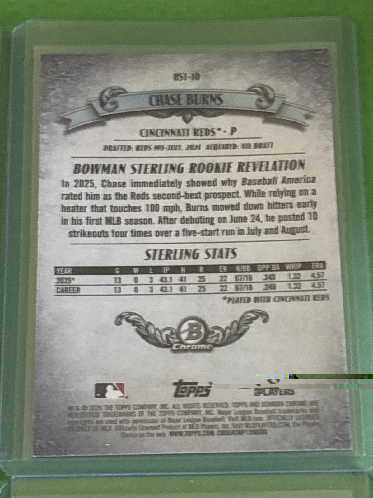 2026 Chase Burns 4-Pack Chrome BST Mega, Chrome #3 Mega, TOG & Paper #3 Reds RC
