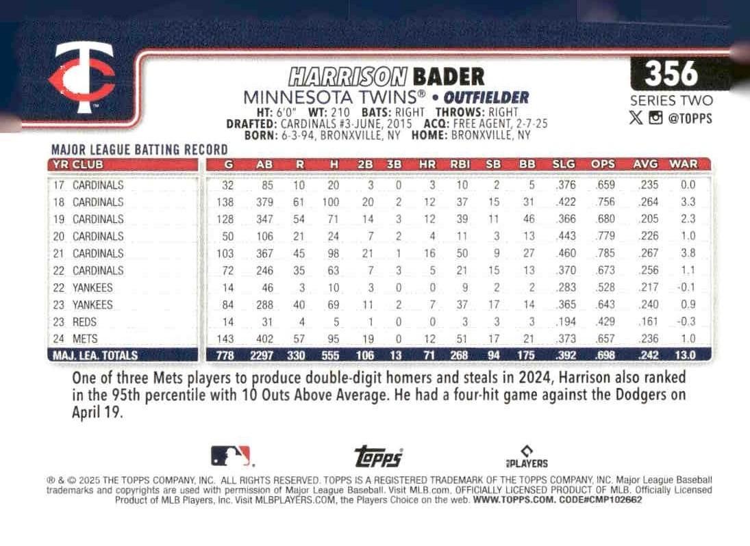 2025 Topps #356 Harrison Bader
