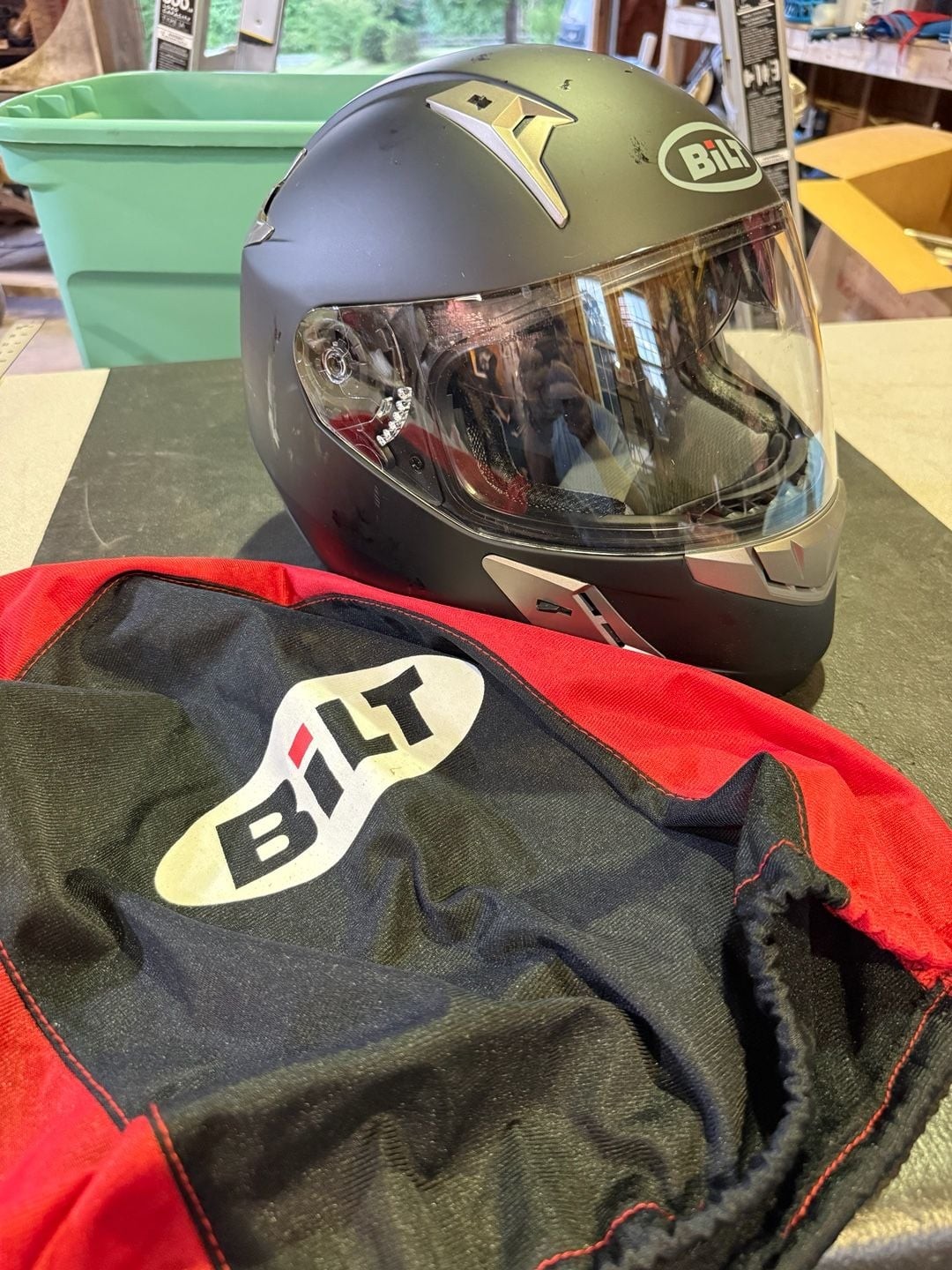 Bilt Full Face Motorcycle Helmet with Drop-Down Sun Visor Matte Black Size M(X)