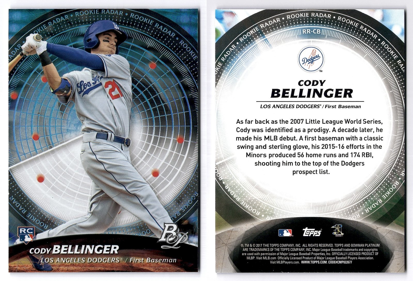 2017 Bowman Platinum #RR-CB Cody Bellinger Rookie Radar RC Los Angeles Dodgers