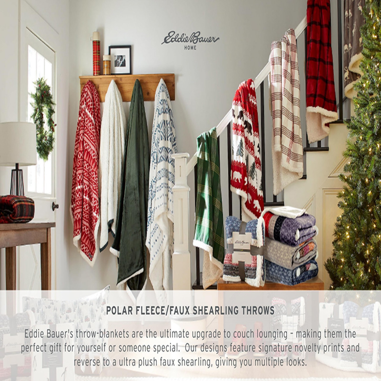 Eddie Bauer – Throw Blanket, Brushed Fleece & 50″ x 70″, Fair Isle Dark Steel