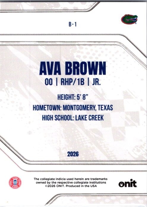 2026 ONIT Athlete NIL Florida Softball #B-1 Ava Brown Red Parallel 2/25