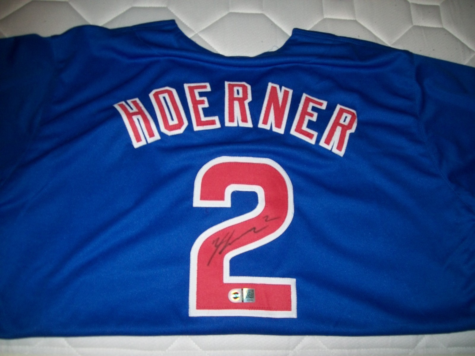 NICO HOERNER AUTOGRAPHED SIGNED DARK BLUE JERSEY CHICAGO CUBS SWAU CERTIFIED