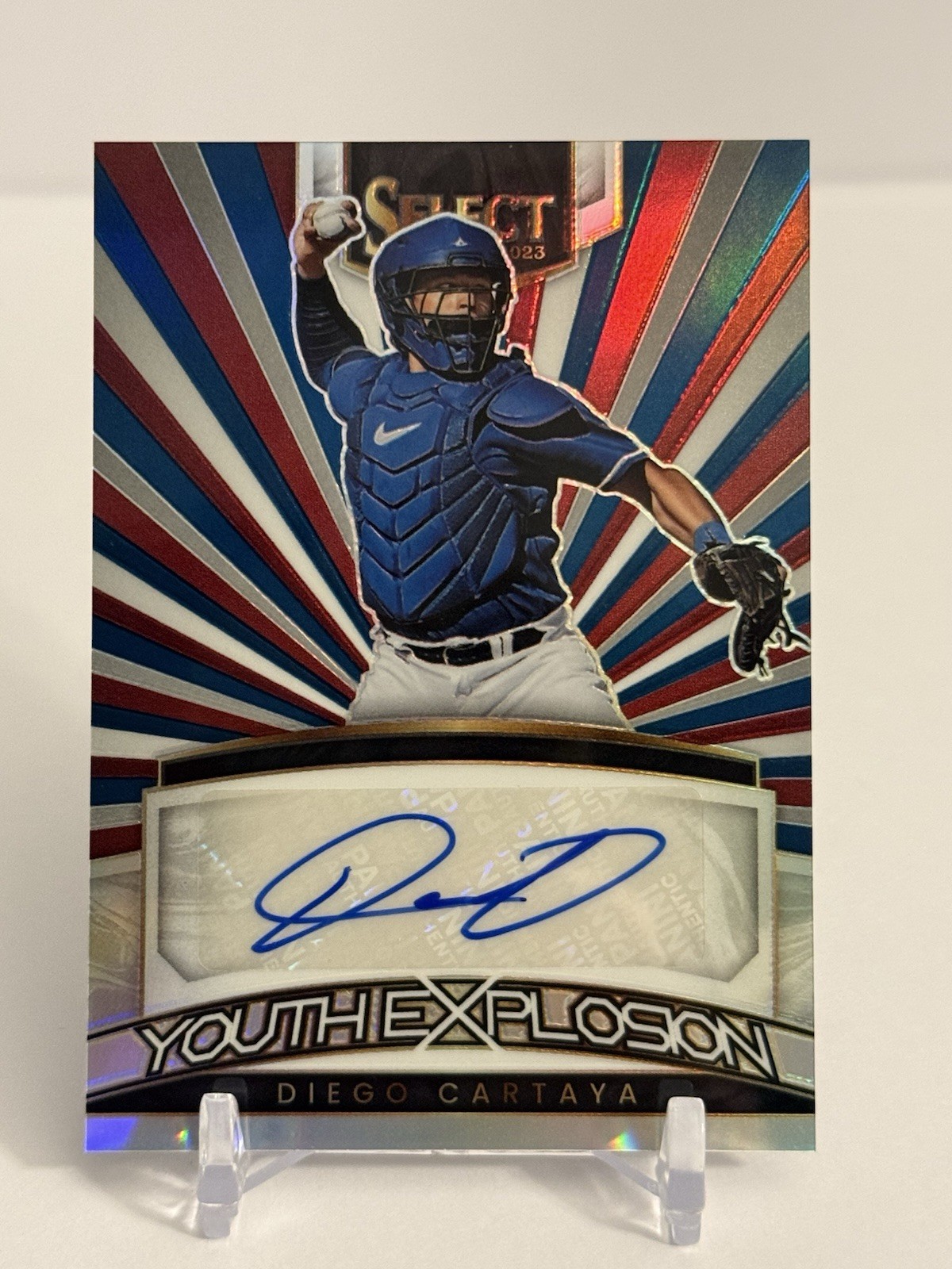 Diego Cartaya 2023 Panini Select Youth Explosion AUTO #YES-DC Tri-Color /49 LAD