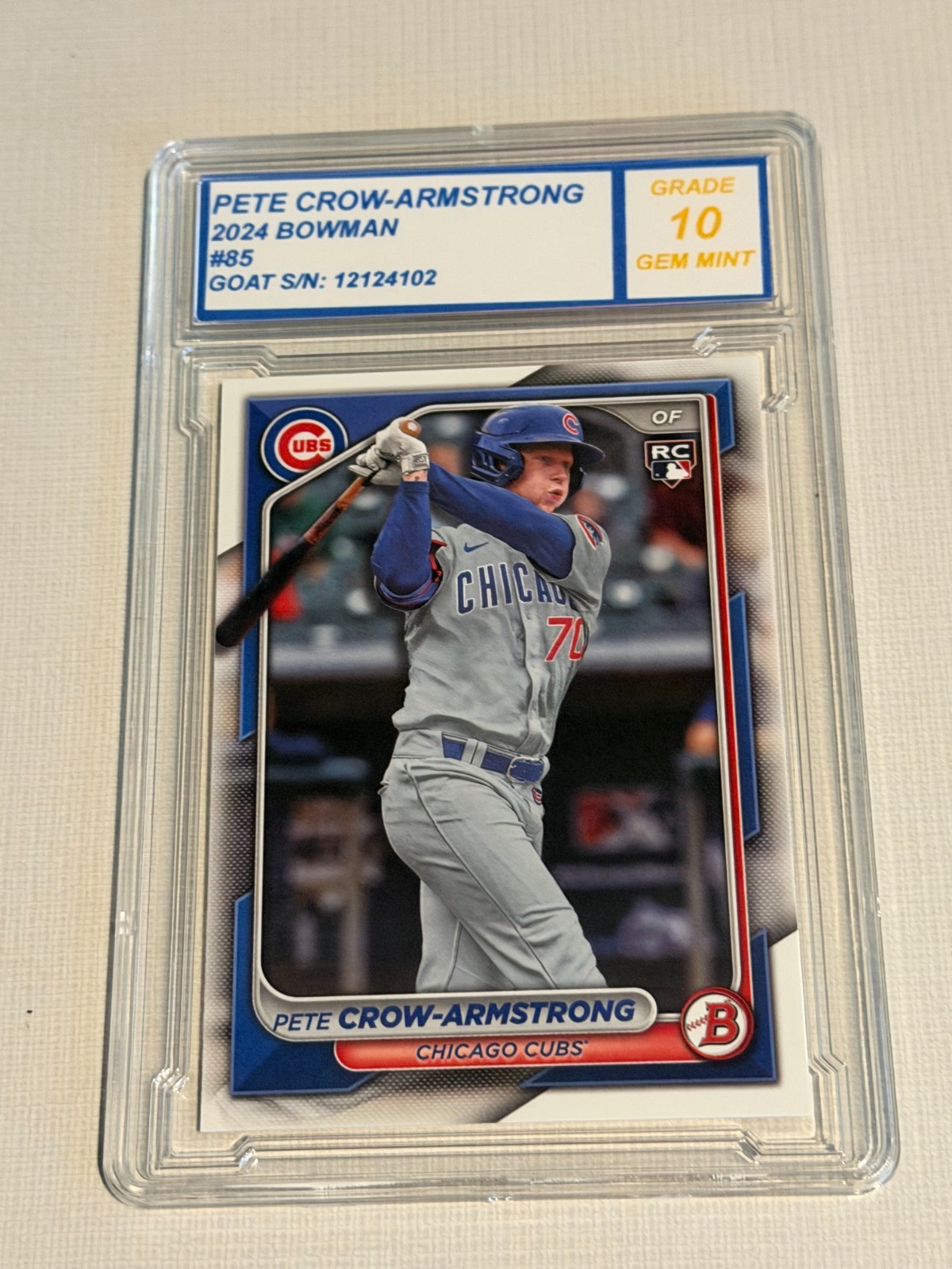 Pete Crow- Armstrong 2024 Bowman Rookie Card, GRADED 10 GEM MINT Cubs