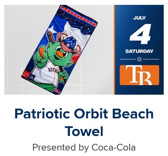 Houston Astros SGA Orbit Patriotic Beach Towel 7/4/2026 USA 4th July Mascot NEW