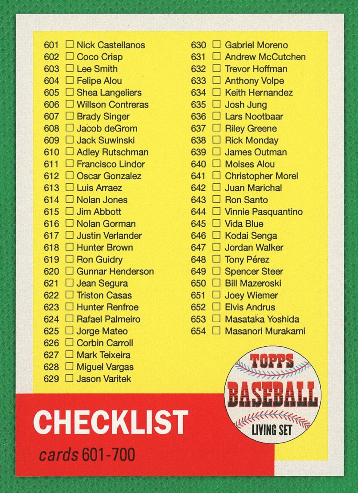 CHECKLIST 2024 Topps Living Set Baseball #CL-07 Cards 601-700