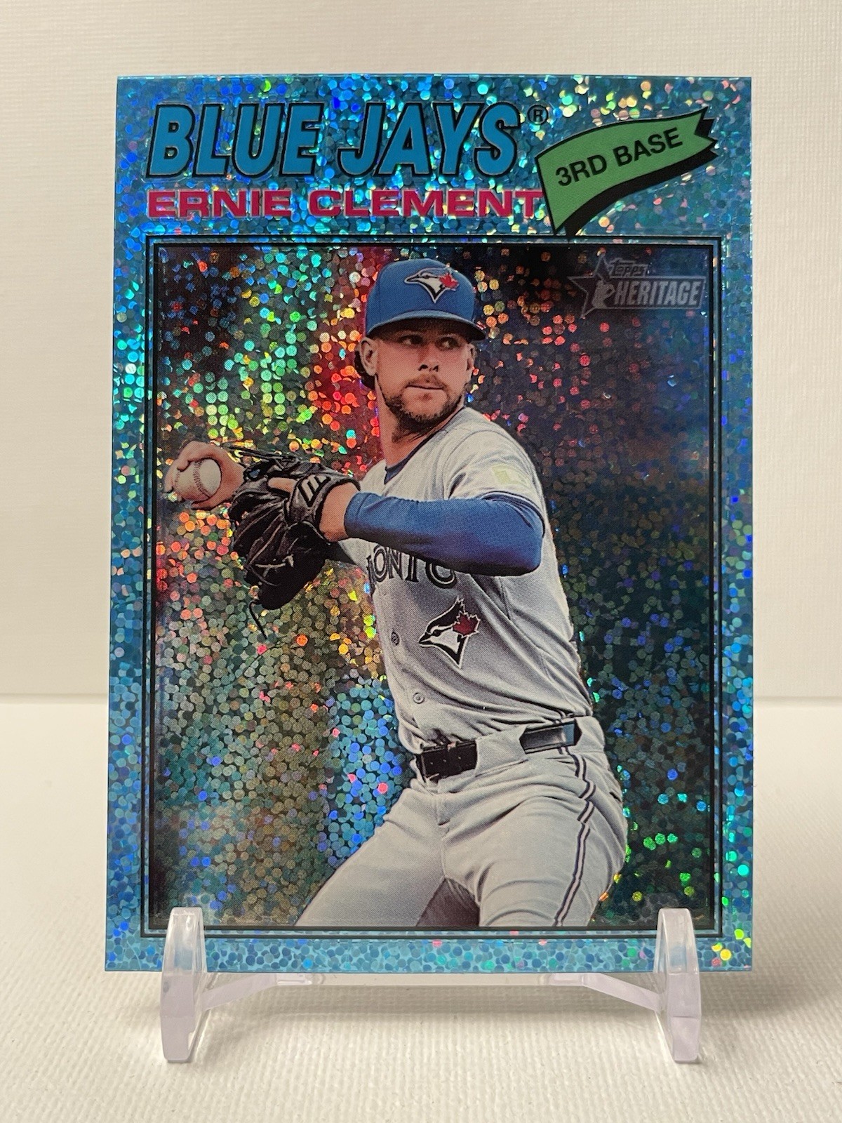Ernie Clement 2026 Topps Heritage – Chrome Light Blue Sparkle #21 – SHORT PRINT